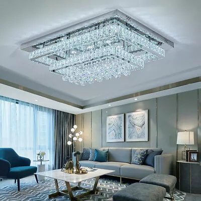 Extra Large Rectangle Crystal Chandelier Lamp LED Ceiling Lights Diamond Pendant • £129.95