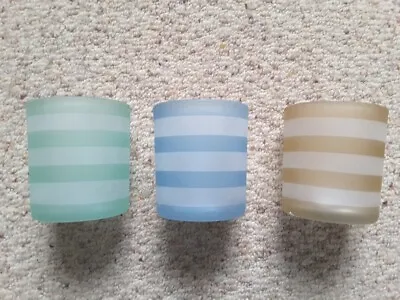 Yankee Candle Coastal Stripe Glass Votive Holders - Set Of 3. • £15.99
