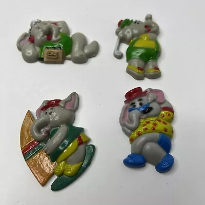 Vintage 70s Lot Of 4 Plastic Elephants At The Beach Refrigerator Magnets • $14