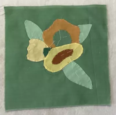 Vintage Quilt Block Flower Applique Lot Of 14 Green Background Floral Orange UFO • $41.25