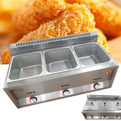 3-Pan Food Warmer Steam Buffet Counter-top Gas Fryer Steam Table Commercial 6L • $180.51