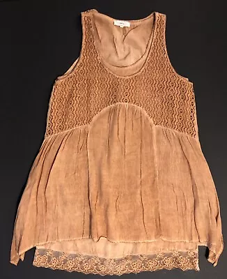 Women's ENTRO Eyelet Lined Stone Wash Brown Sleeveless Dress Size Small • $13.99