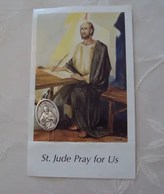 Vintage St Jude Pray For Us Prayer Card And Silver Tone Medal #rel • $12.99