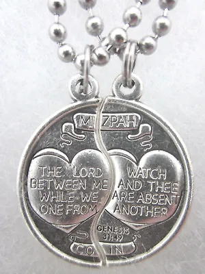 Mizpah Medal Coin Pendant Necklace Set For Two 24  Stainless Steel Ball Chains • $15.99