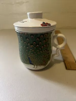 Teavana Ceramic Peacock Tea Infuser With Filter Cup & Lid. Tea Mug Cup. • $15.95
