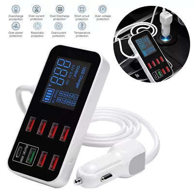$18.91 • Buy 8 Port Multi USB HUB Adapter Car Charger Dock Charging Station LED QC 3.0
