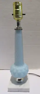 Vintage Boudoir Satin Quilted Diamond Cut Powder Blue Table Lamp Marble Base 13  • $34.99