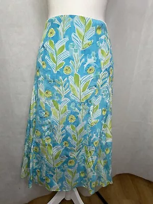 Sigrid Olsen Women’s 100% Silk Skirt Midi Length Blue Floral Print Size 8 • $14.99