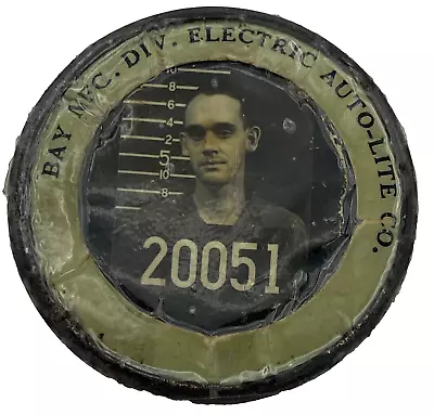 Vintage Electric Auto-Lite Co. Employee Photo I.D. Badge Bay MFC. Division • $10