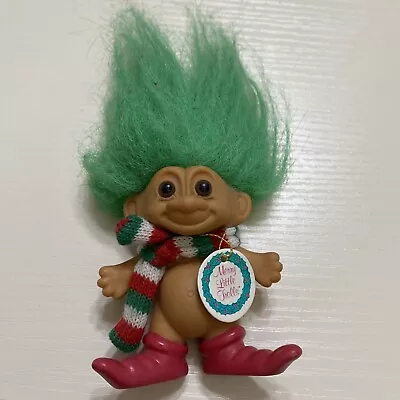 Russ Merry Little Trolls Green Haired Troll Christmas Figure With Scarf 3  & Tag • $12.75