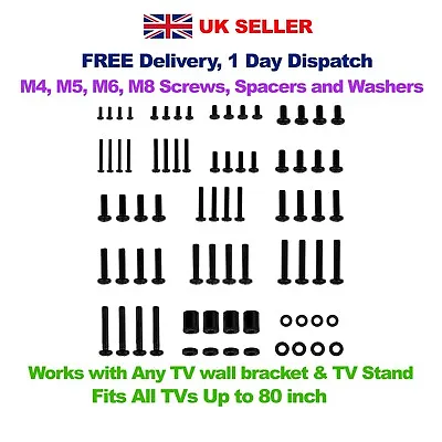 TV Bracket Screws VESA Wall Mount Screws M4 M5 M6 M8 Spacers & Washers • £4.19