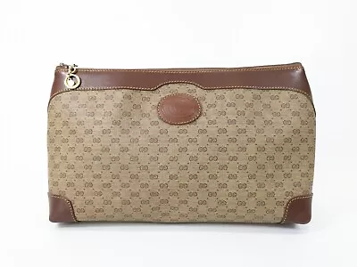 Gucci Vintage Clutch Second Bag Purse Micro GG PVC Brown Authentic • £135.92