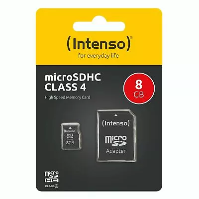 8GB Intenso Memory Card Highspeed Mirco SD Micro SDHC Class 4 + SD Adapter • $29.24