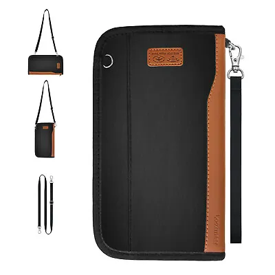 Passport Holder Wallet Travel Documents Organizer RFID Blocker Removable Strap • £14.24