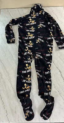 WWE The Rock Union Suit PJs Footed Mens Medium Jumpin Jammerz Dwayne Johnson • $39.99