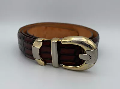 90s Vintage Martin Dingman  Calfskin Leather Embossed  Belt Brown Size 36 • $16.50