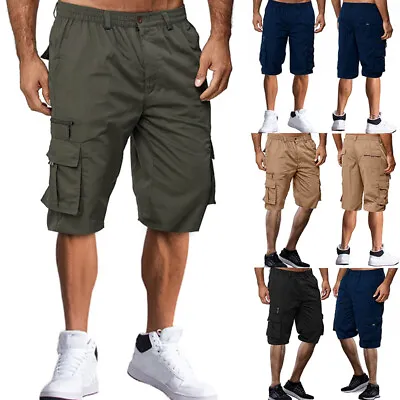 $3.97 • Buy Mens Combat Cargo Shorts Half Pants Elasticated Waist Pockets Casual Trousers US