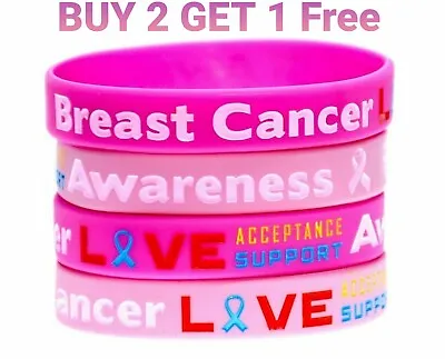 Breast Cancer Ribbon March Acceptance Awareness Silicone Bracelet Wristband Band • £2.99