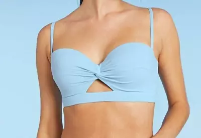 Light Blue Longline Twist-Front Bikini Top - Shade & Shore Size 34D - New W/ Tag • £11.55