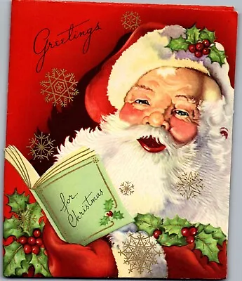 Santa Claus Snowflake Book VTG Christmas Greeting Card • $4