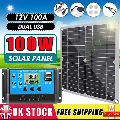 100W Solar Panel Kit 12V/24V LCD 100A Controller Battery Charger CaravanRVShed • £22.99