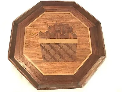 Wooden Tray Octagon Marquetry Variegated Inlay Strawberry Basket Design 14.25  • $18.95