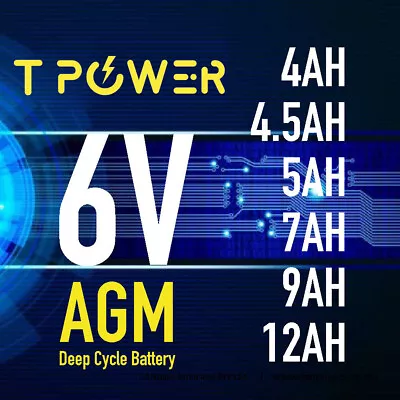 Brand New Tpower 6V 4.0AH 4.5AH 5AH 7AH 9AH 12AH AGM  Sealed Lead Acid Battery • $30.95