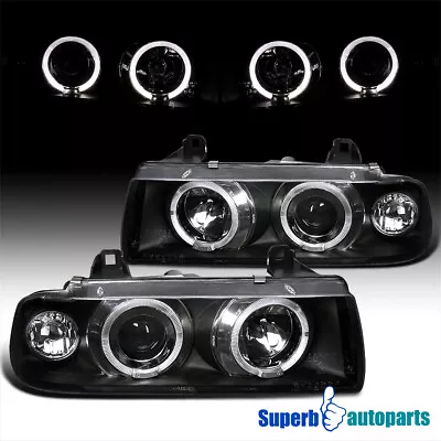 Fits 1992-1998 BMW E36 2/4Dr 325i M3 Dual Halo Projector Headlight Black • $134.98