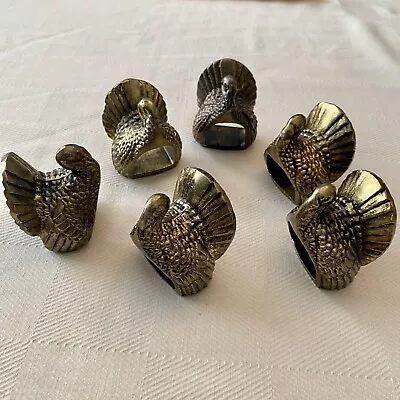 VTG  Brass Turkey Napkin Holder Rings Thanksgiving Hunting Bird Lodge Set Of 6 # • $29.92