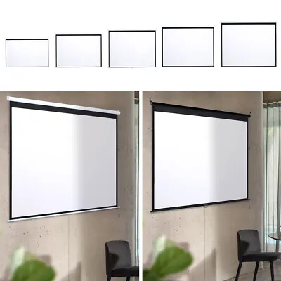 60/72/84/92/100/120inch 4:3 HD Manual Pull Down Projector Screen Matt White • £37.95