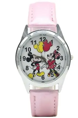 Mickey And Minnie Mouse Cartoon Characters Pink Leather Band Wrist Watch • $14.99