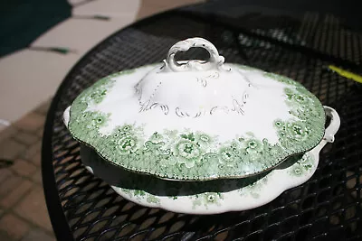 The Manilla T & R Boote Green & White Casserole Dish & Lid Waterloo Potteries • $65