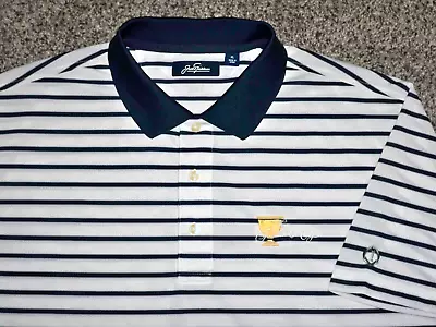 NWOT Men's JACK NICKLAUS Polo XL WHITE Striped W/BEAR & PRESIDENT's CUP ~ Pol/Sp • $20