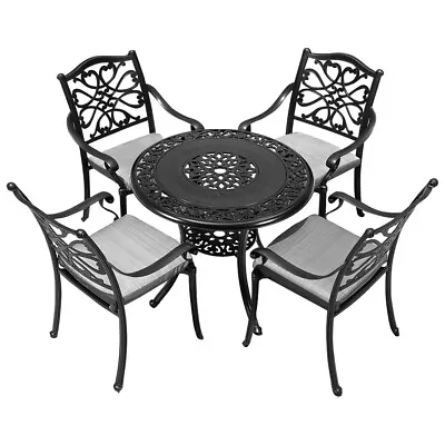 5PCS Garden Bistro Set Outdoor Table With 4 Seater Chairs Aluminium W/Cushions • £439.95