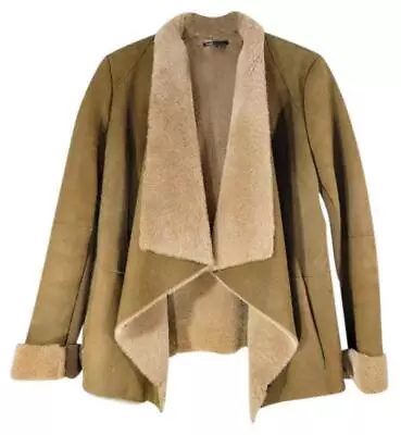 Women's Vince Tan Spanish Merino Shearling Lamb Draped Waterfall Jacket Size S • $159.99