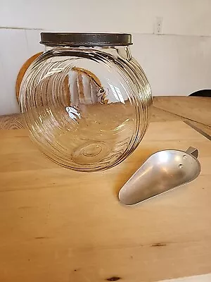 Vintage Sellers Hoosier Embossed Glass  S  Sugar Jar With Lid And Aluminum Scoop • $36.95