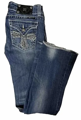 Miss Me Woman 28X32 Bootcut Jeans Stretch Dark Blue Embellished Cross Pocket • $19.50