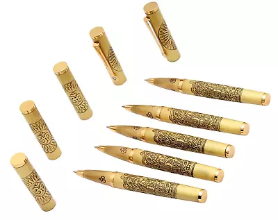 Set Of 5 Lord Dancing Ganpati Ji & Om Roller Ball Pen Vintage Look Magnetic Cap • $23.75