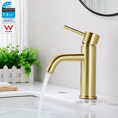 WELS Brushed Gold Stainless Steel Round Basin Mixer Vanity Sink Tap Faucet Spout • $89