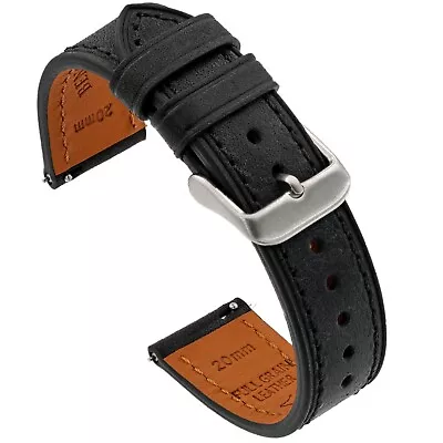 Italian Leather Watch Band - Full-Grain Leather - Black - 18 20 Or 22mm • $39.95