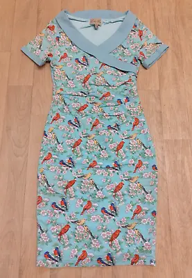 Lindy Bop 'Georgina' Size 8 Blue Bird Print Dress • £12.94