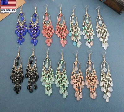 Fashion Women Jewelry Retro Boho Long Tassel Earrings Beads Gravel Style Stud • $9.99