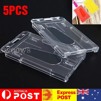 5pcs Clear ID Card Holder Hard Plastic Vertical Double Sides Badge Business Work • $5.25