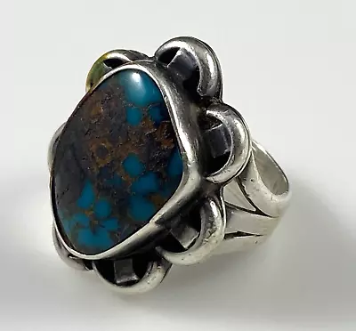 Native Turquoise Ring Signed JQ Size 5 Vintage Sterling Silver 9.2g • $16.50
