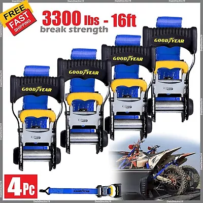 Ratchet Tie Down Straps Heavy Duty 4 For Car Trailer 3300lb Goodyear • $59.95