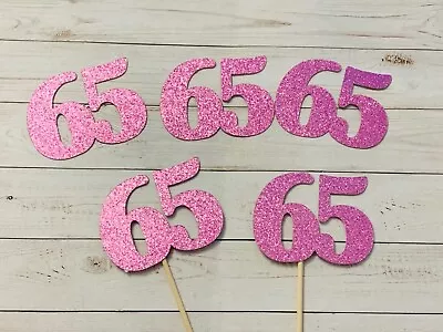 65th Birthday Pink Glitter Number 65 Cupcake Toppers Cake Decorations Picks • £3.25