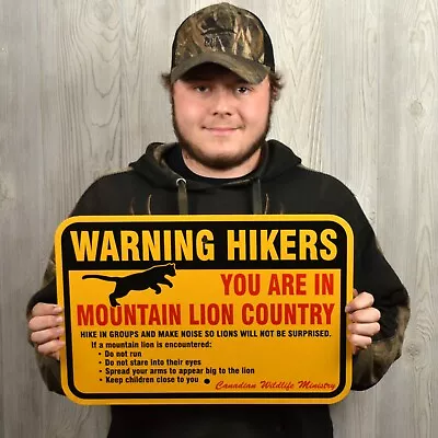 MOUNTAIN LION WARNING SIGN Woods Hiking Hunting 12x18 Sturdy Aluminum Wildlife • $29.95