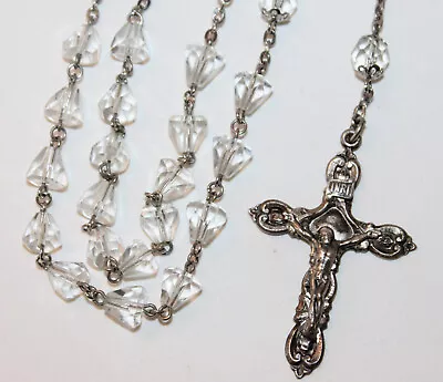 Vintage Catamore Sterling Silver Rosary Clear Glass Faceted Beads Crucifix Cross • $25