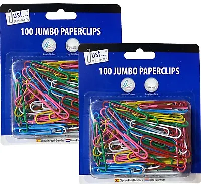 200 Jumbo Large Coloured Paper Clips Office School Home Stationery Bulk Buy • £5.99