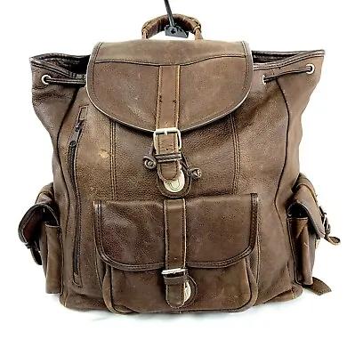 Unbranded Vintage Brown Distressed Cowhide Leather Backpack Patina Push Locks  • $72.16